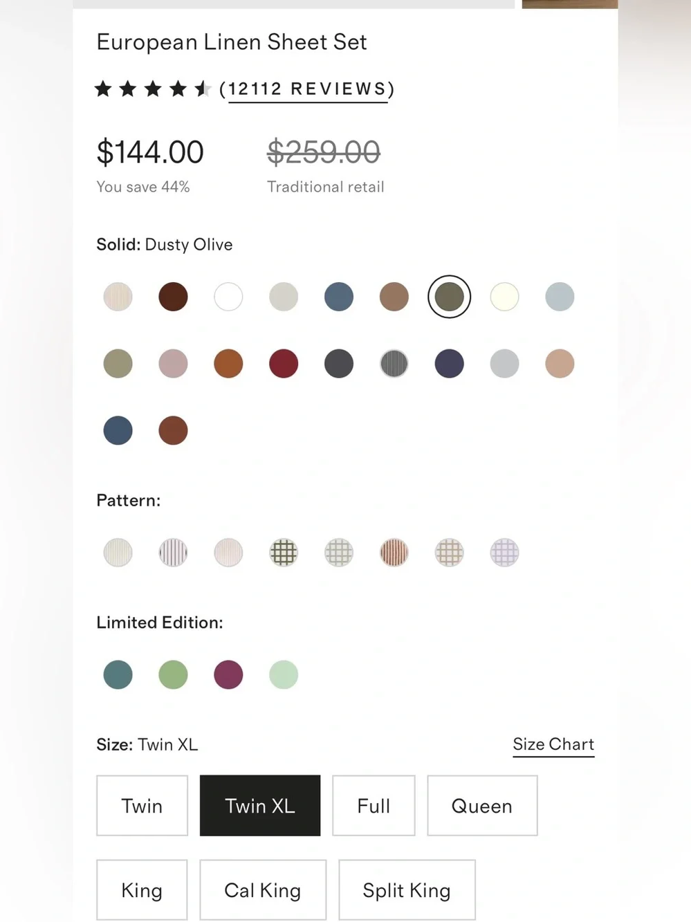 Quince European Linen Sheet Set, Twin XL (Dusty Olive) MSRP $144